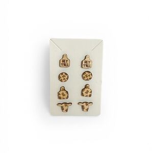 Hey Y'all Western Wooden Earrings Set 4 Pair!